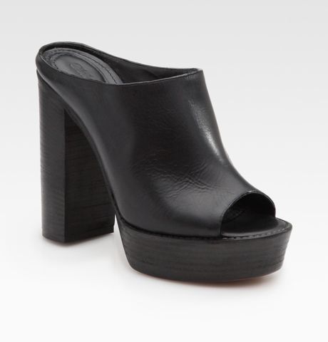 Chloé Leather Peep Toe Platform Mules in Black | Lyst