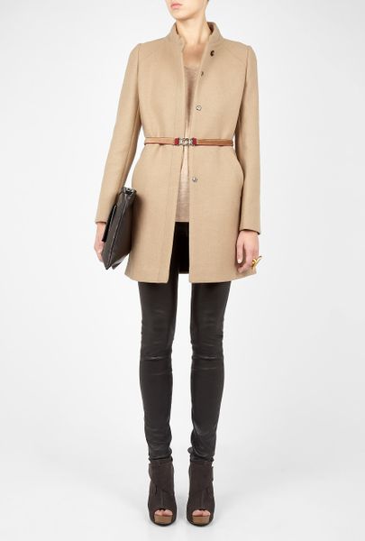 Vanessa Bruno Athé Belted Double Faced Wool Coat in Beige (burgundy) | Lyst
