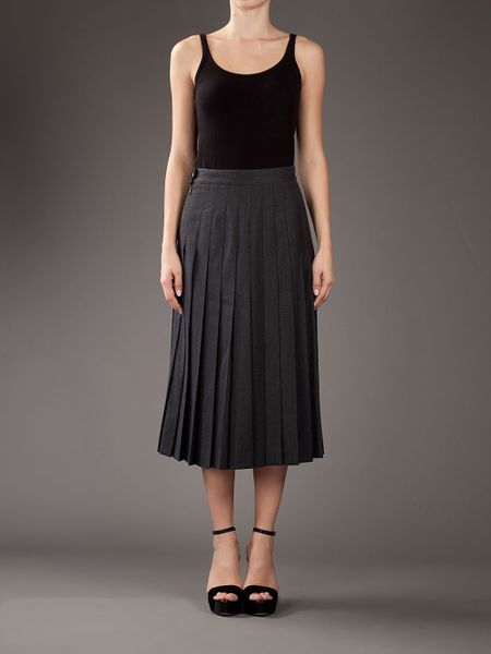 Valentino Pleated Long Skirt in Gray (grey) | Lyst