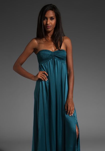 smocked strapless maxi
