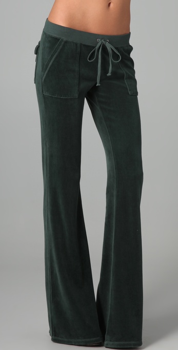 Juicy Couture Velour Snap Pocket Pants in Green | Lyst