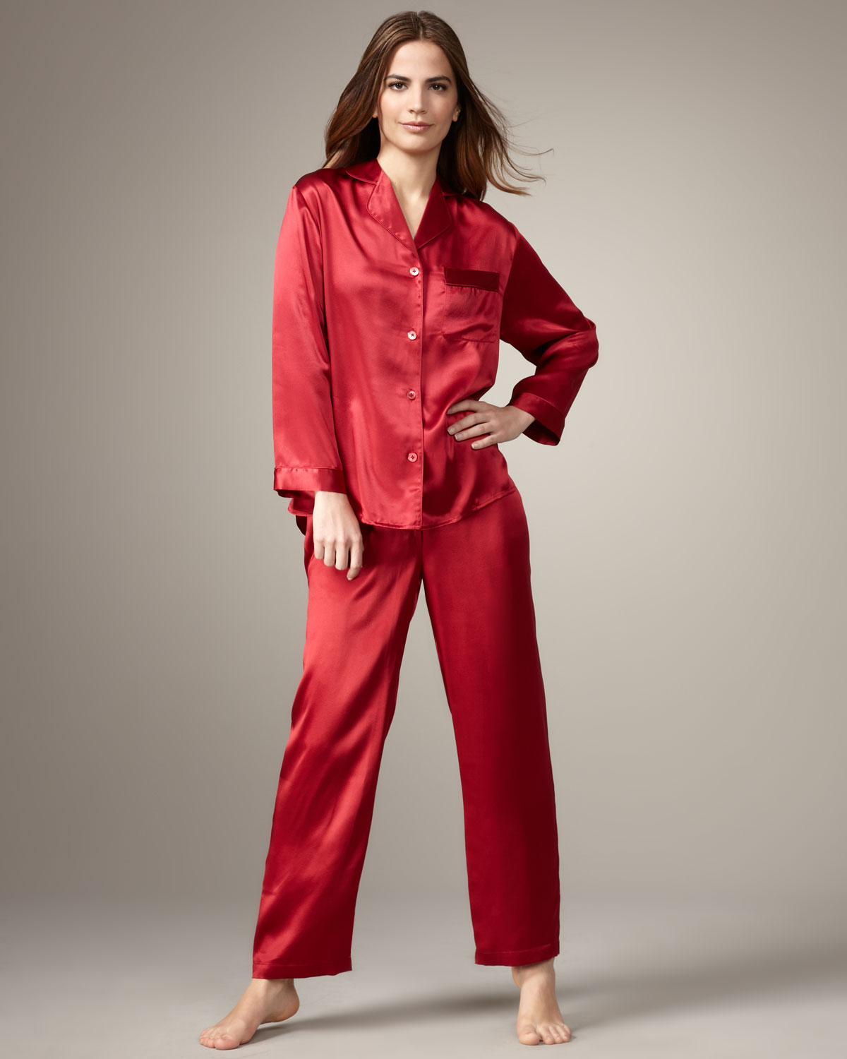 Lyst - Neiman Marcus Classic Silk Pajamas, Red in Red