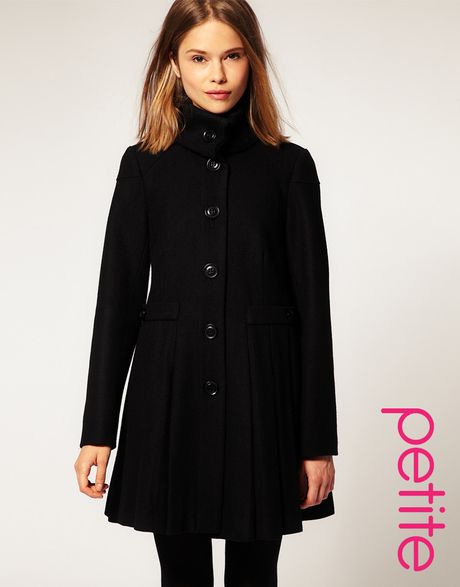 Asos Collection Asos Pleated Coat with Fold Over Collar in Black | Lyst