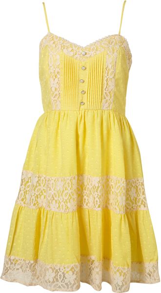 Topshop Lace Trim Dress By Parasol in Yellow | Lyst
