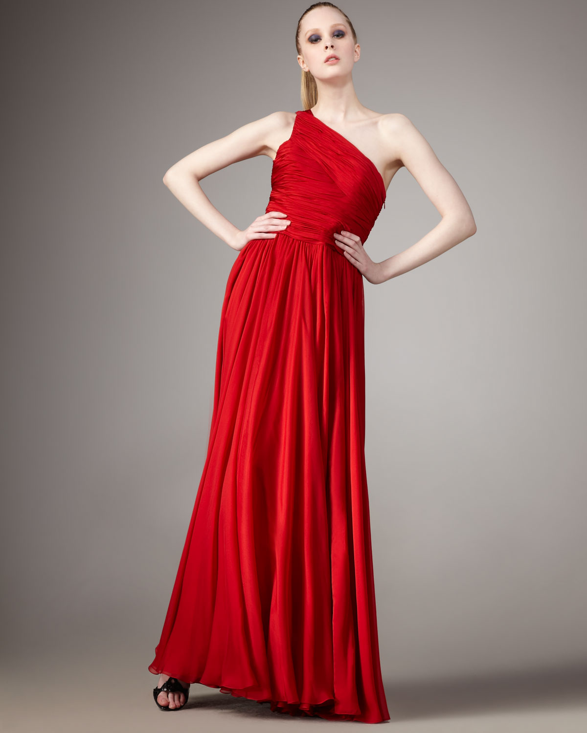 halston heritage red gown