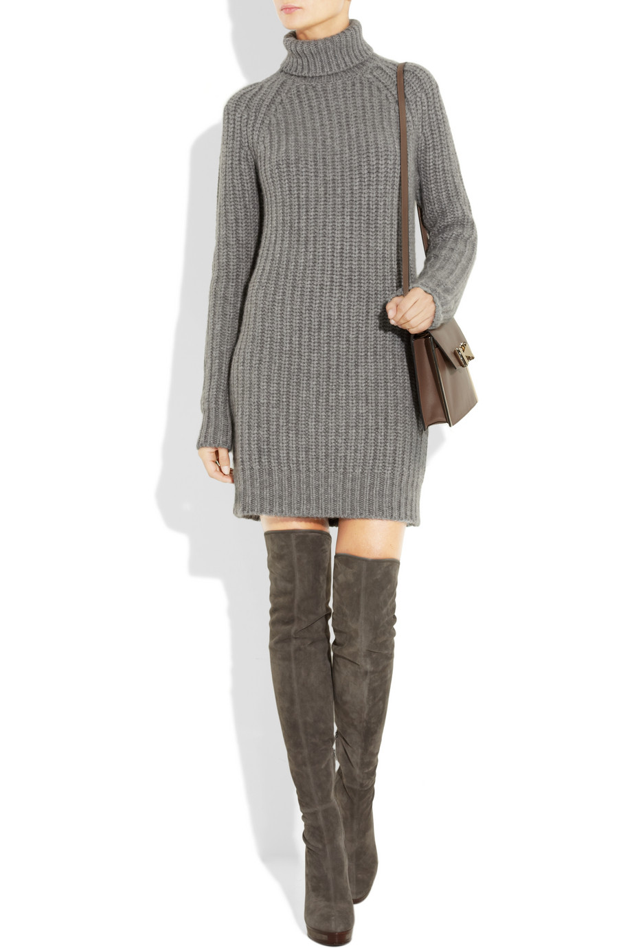 gray turtleneck sweater dress