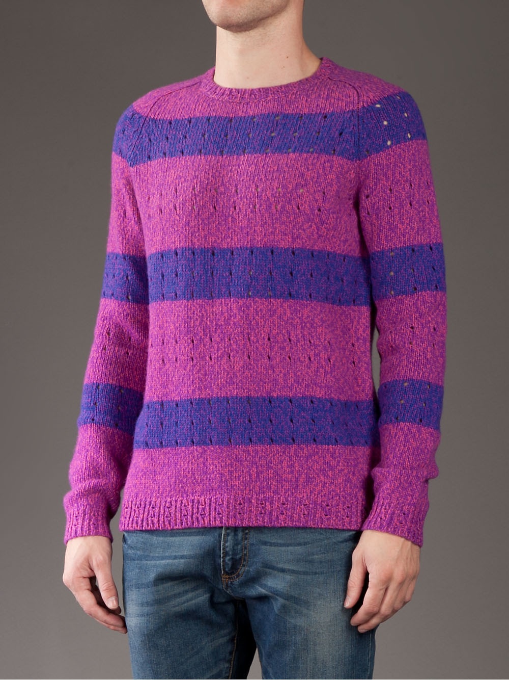 blue and purple striped sweater