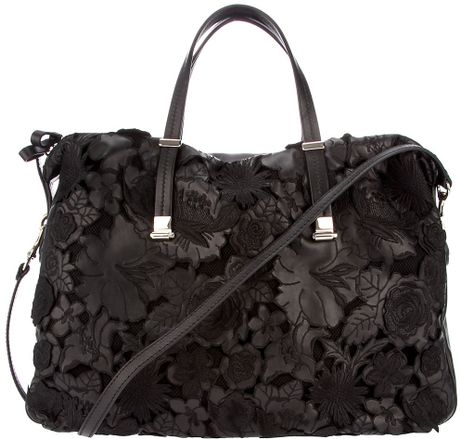 Valentino Floral Leather Tote in Black (floral) | Lyst