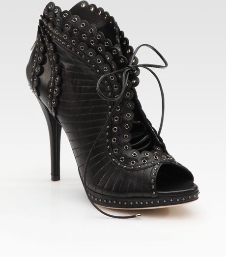 Dior Lace-up Peep Toe Ankle Boots in Black | Lyst