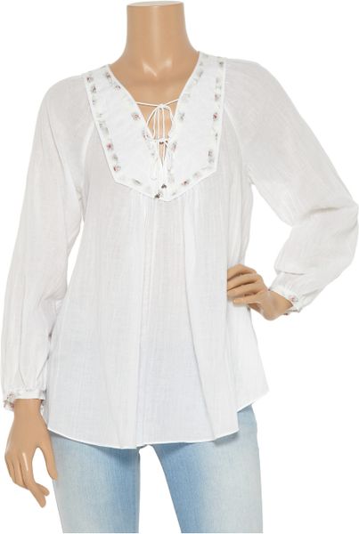 Rebecca Taylor Cotton Peasant Blouse in White | Lyst