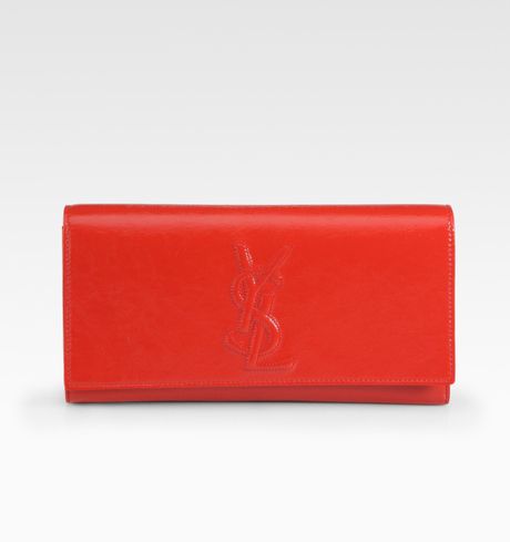 Saint Laurent Ysl Large Patent Leather Clutch in Red (flame) | Lyst
