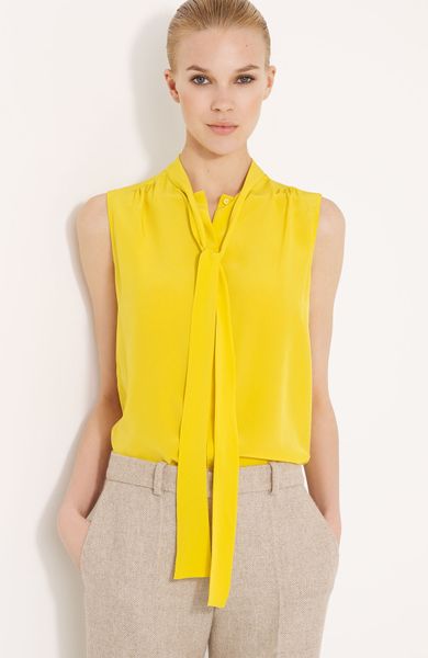 Chloé Tie Neck Silk Blouse in Yellow | Lyst