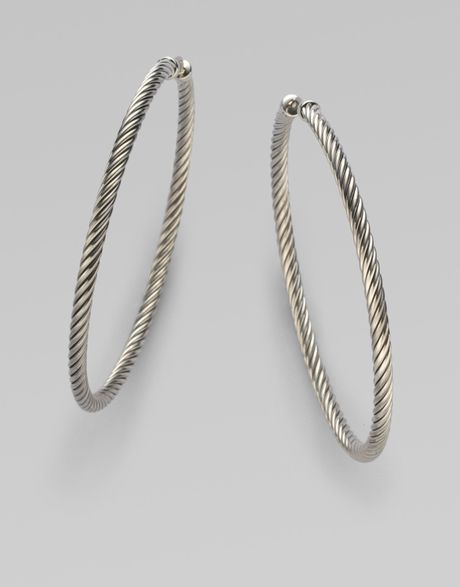 David Yurman Sterling Silver Cable Hoop Earrings in Silver | Lyst