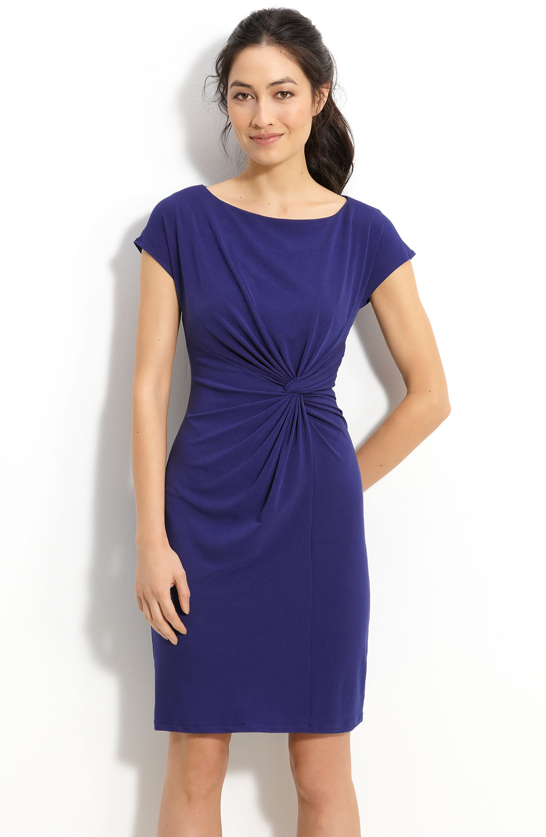 Donna Morgan Twist Front Jersey Sheath Dress in Blue (royal blue) | Lyst