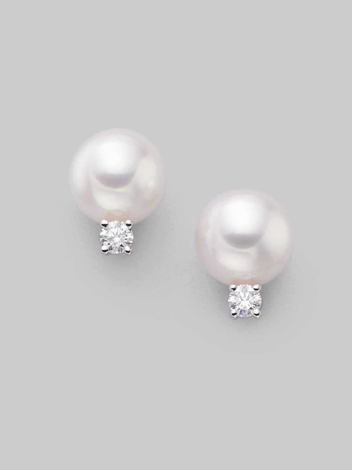 Mikimoto 7mm White Cultured Pearl, Diamond & 18k White Gold Earrings in ...