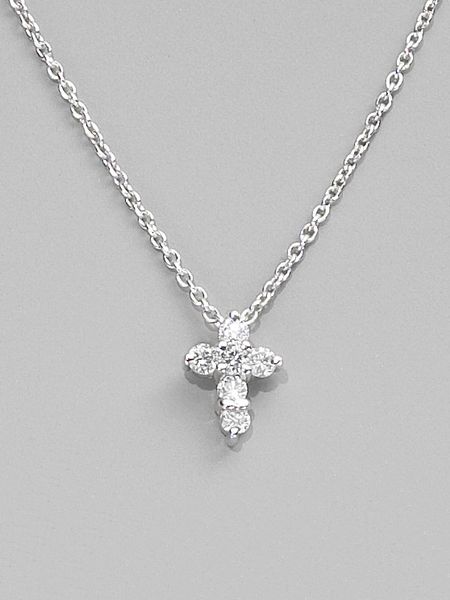 Roberto Coin Diamond 18k White Gold Baby Cross Necklace in White