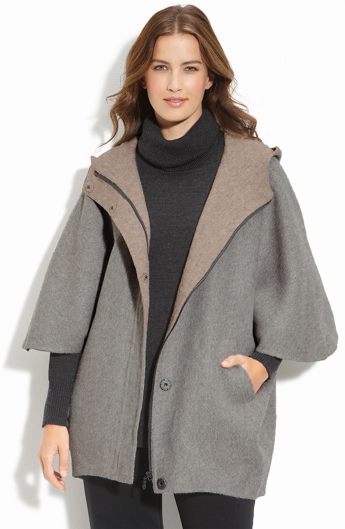 Eileen Fisher Hooded Poncho Jacket in Gray (moon/almond) | Lyst