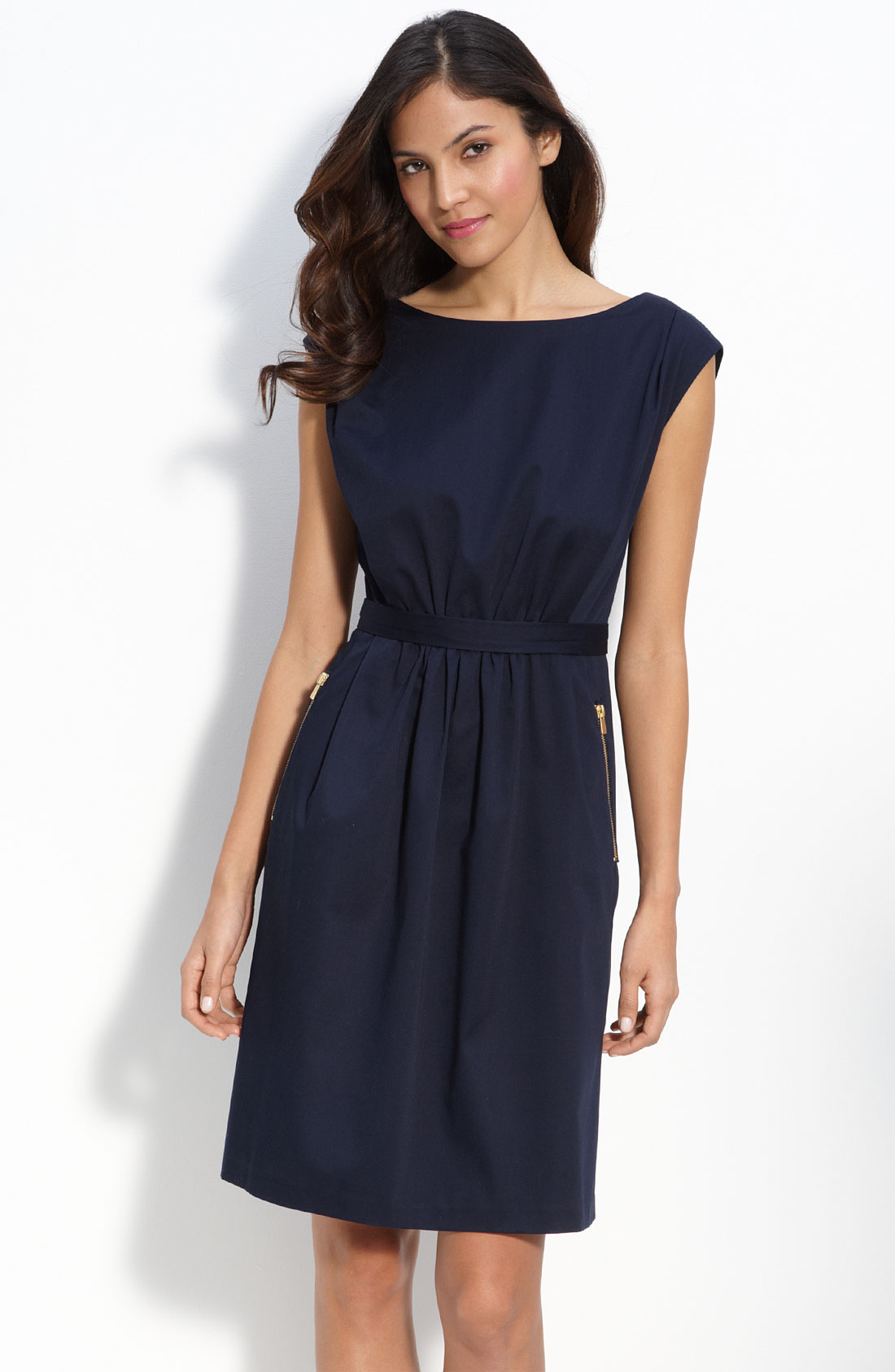 Maggy London Zip & Snap Trim Cotton Dress in Blue (navy) | Lyst