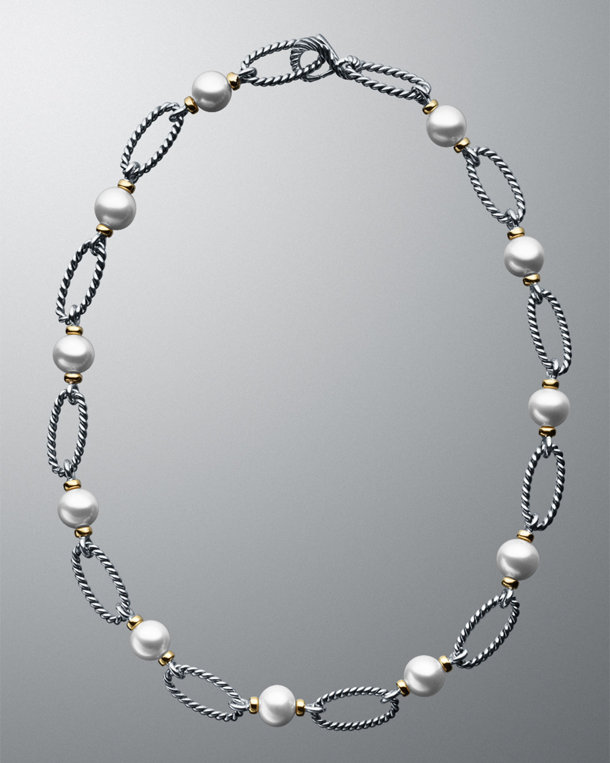 David Yurman Oval Figaro Link & Pearl Necklace, 18l in Metallic Lyst