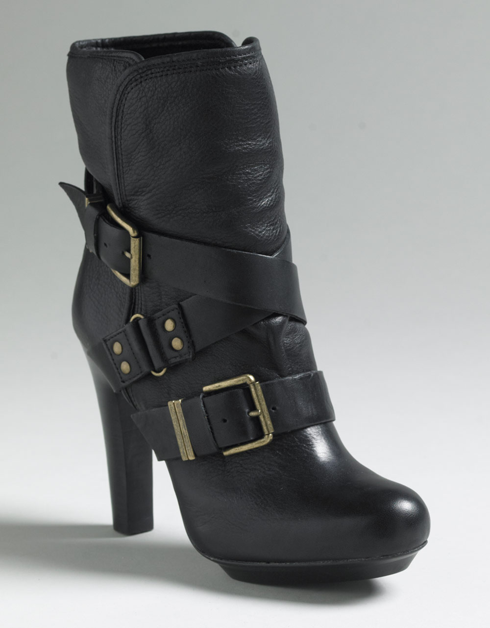 black leather platform boot