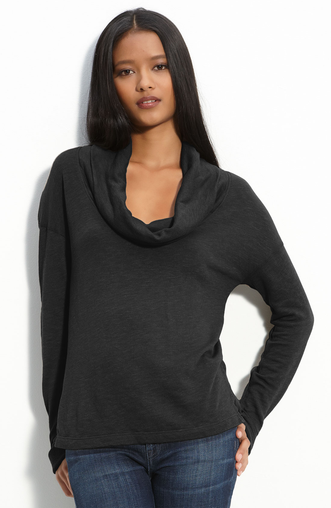 James Perse Cowl Neck Top in Black | Lyst
