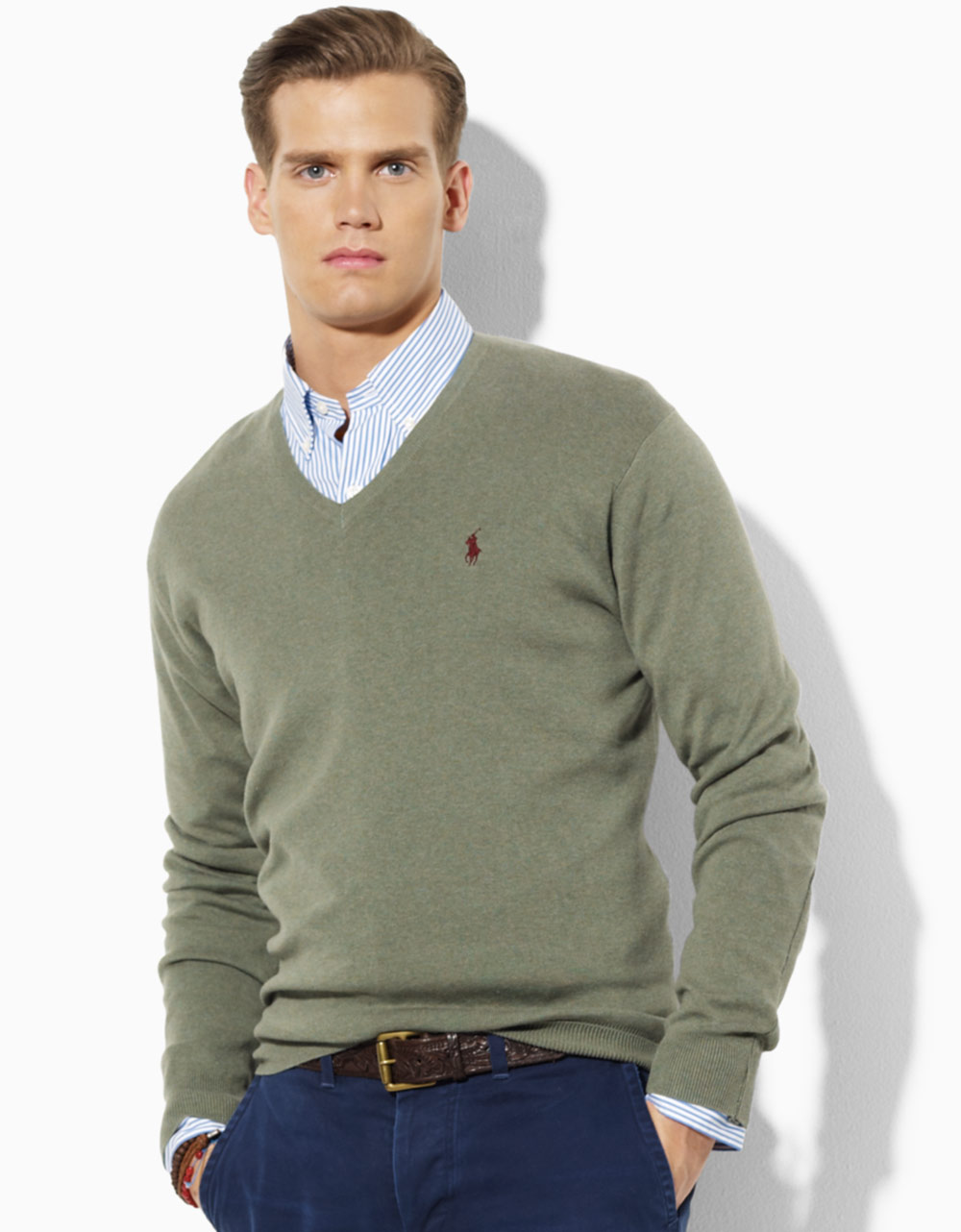 Polo Ralph Lauren V-neck Cotton Sweater in Green for Men (shamrock ...