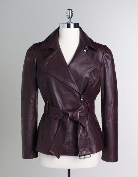 Kenneth Cole Reaction Belted Leather Jacket with Offset Zipper Closure ...