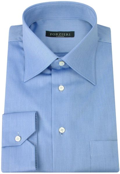 Forzieri Solid Blue Spread Collar Twill Cotton Italian Dress Shirt in ...