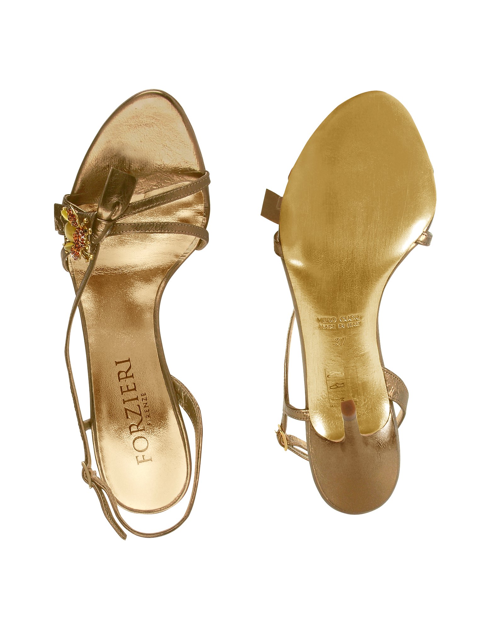 Lyst Forzieri Bumble Bee Bronze Metallic Leather Sandal Shoes in Metallic