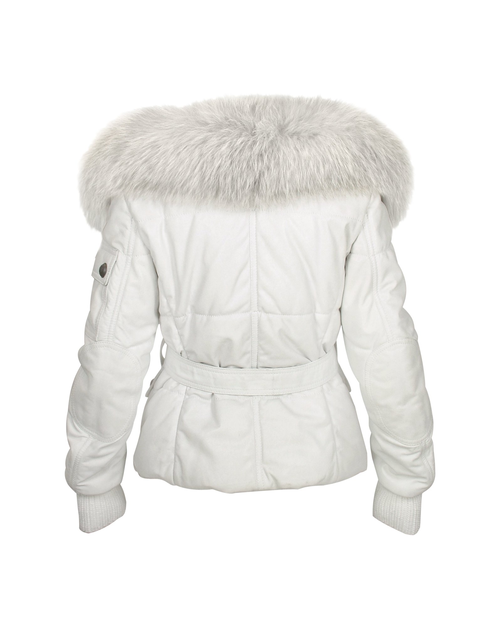 Women S White Fur Collar Cream Multi Pocket Leather Jacket