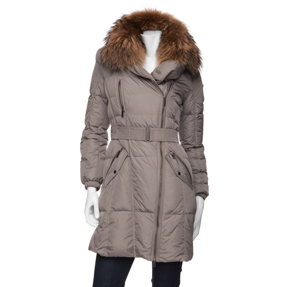 Lyst - Add Preorder Belted Puffer Coat with Fur Collar in Brown