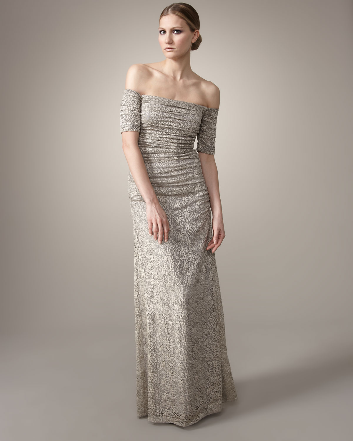 badgley mischka silver gown