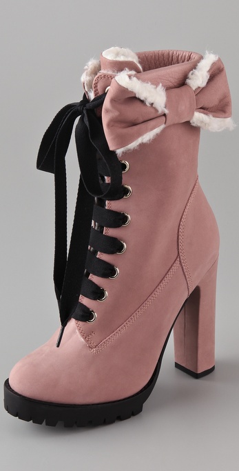 RED Valentino Lace Up High Heel Boots in Rose (Pink) - Lyst