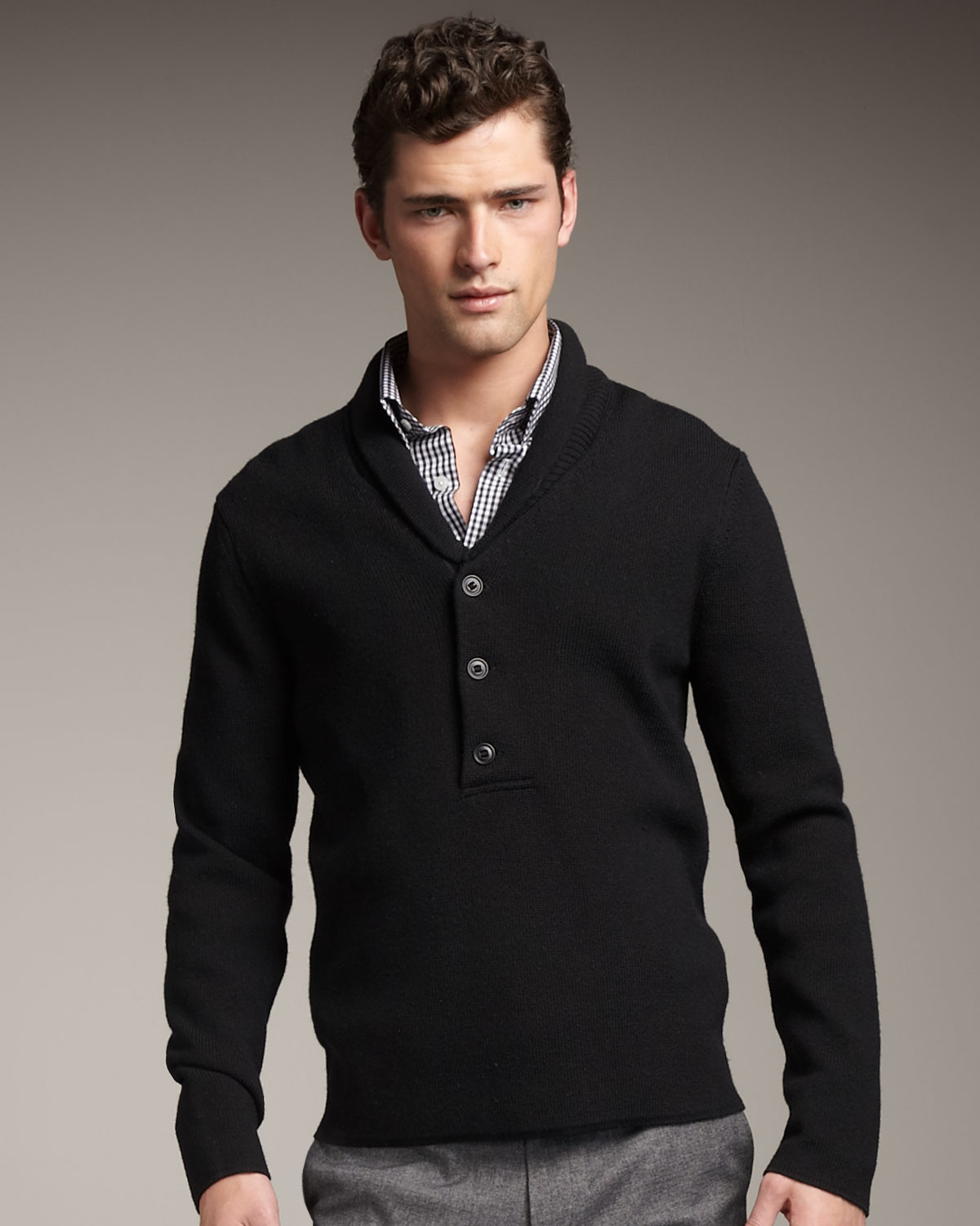 mens black shawl collar sweater