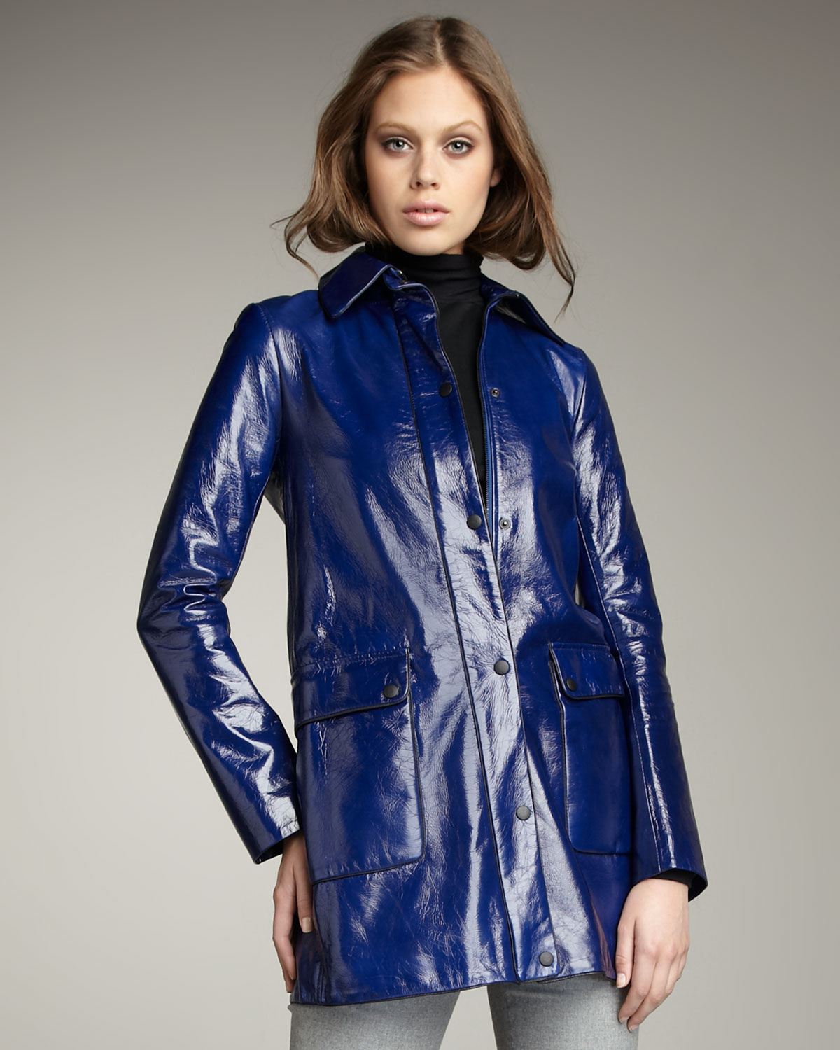 Theory Patent Leather Trenchcoat in Bright Blue (Blue) Lyst