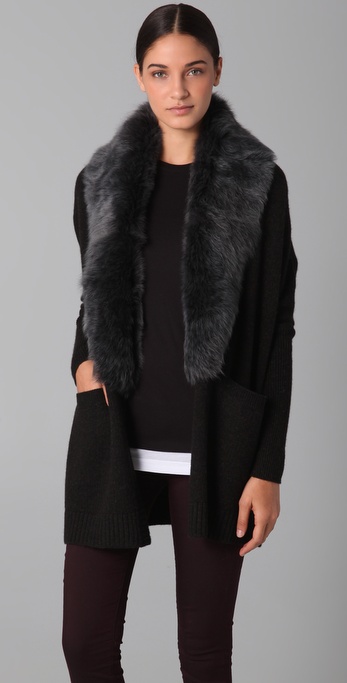 black fur collar cardigan