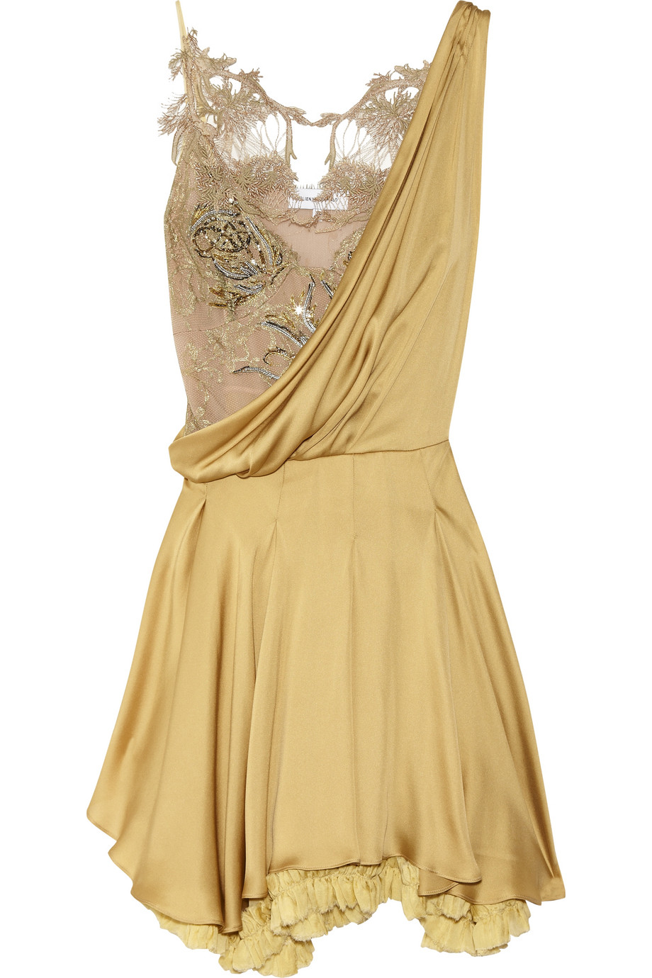 Julien Macdonald Silksatin and Lace Dress in Gold Lyst