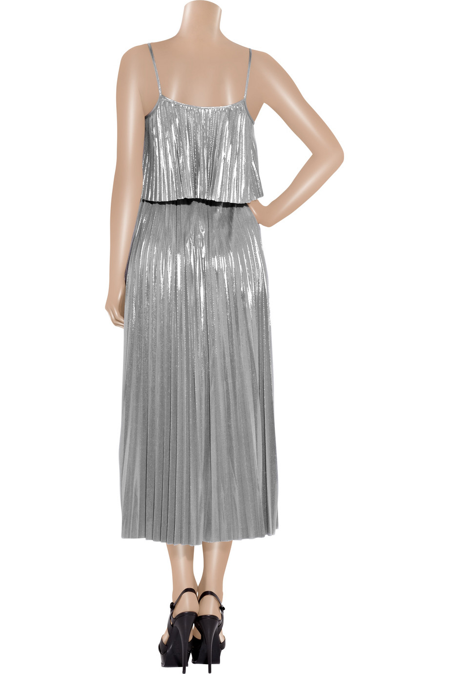 Halston Pleated Lamé Dress in Silver (Metallic) Lyst