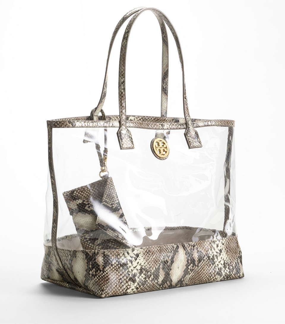 Tory Burch Clear Python Tote in Natural - Lyst