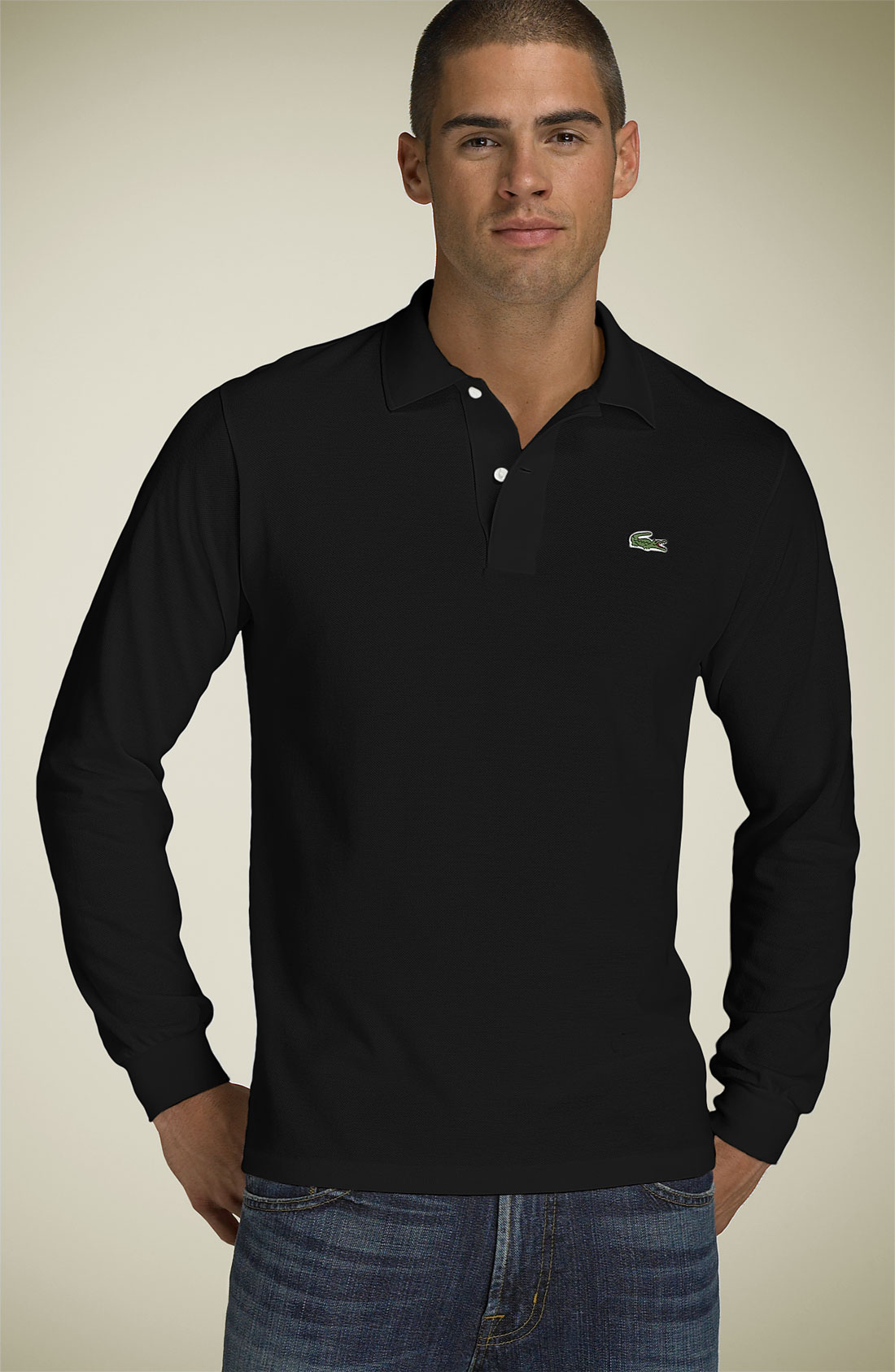 Lacoste Long Sleeve Pique Polo in Black for Men | Lyst