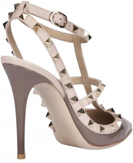 Valentino 110mm Rock Studs Patent Sandals in Brown (taupe) | Lyst