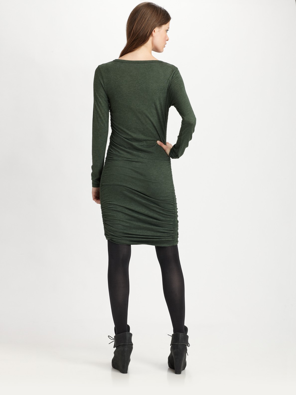 Lyst Clu Ruched Longsleeve Tshirt Dress in Green