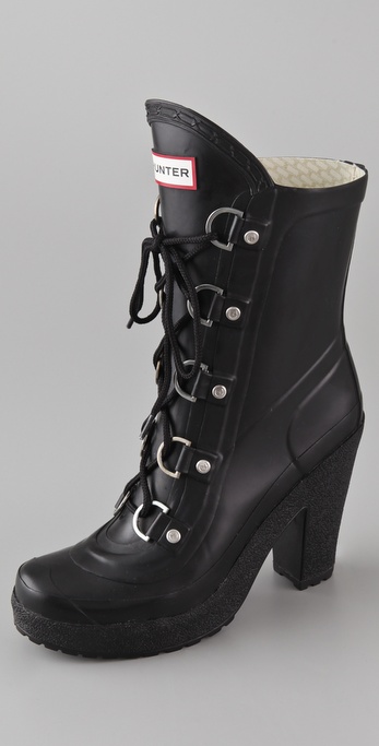 HUNTER Gabby Lace Up High Heel Boots in Black | Lyst