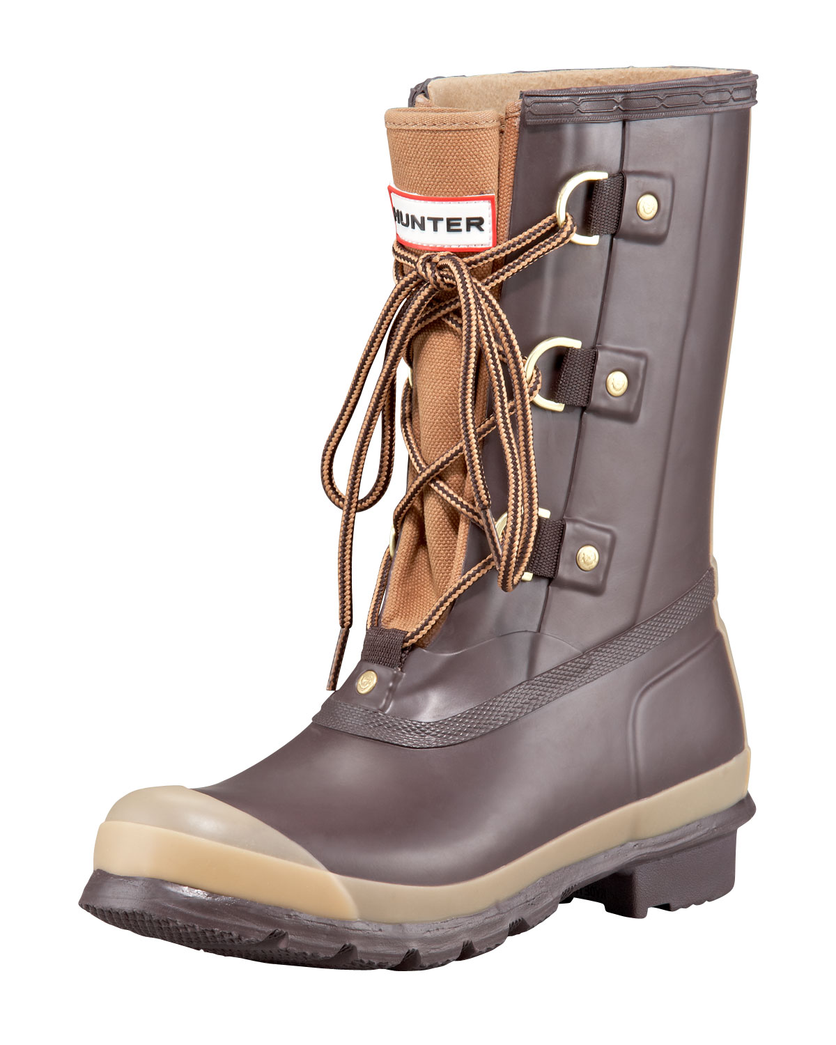 HUNTER Lace-up Short Rain Boot in Brown 