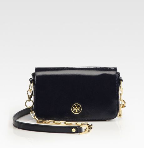 Tory Burch Robinson Mini Patent Leather Shoulder Bag in Black | Lyst