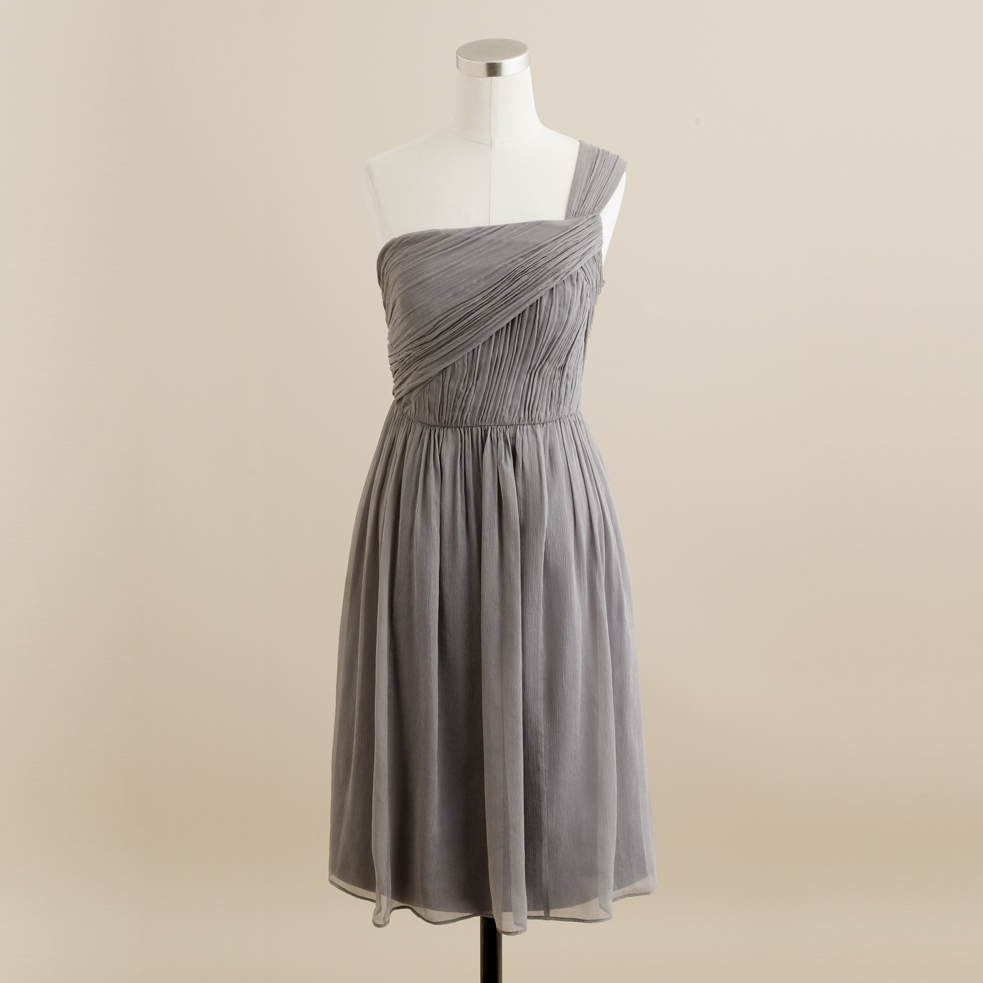 J.crew Lucienne One-shoulder Dress in Silk Chiffon in Gray | Lyst