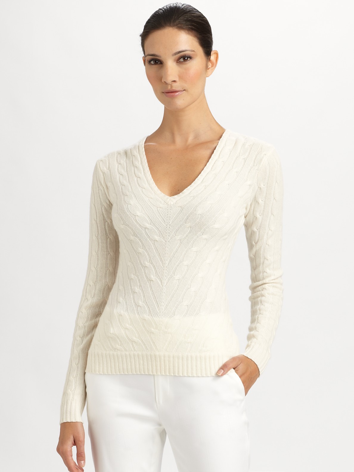 ralph lauren white v neck sweater