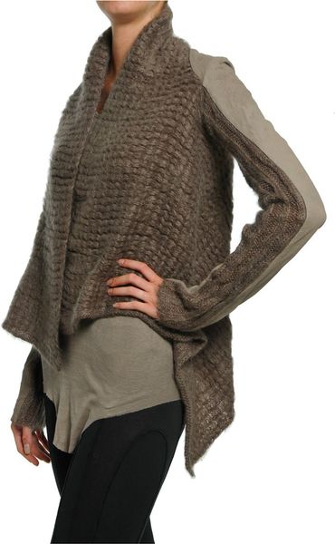 Rick Owens Mohair Short Cardigan with Leather Sleeves in Gray (light ...