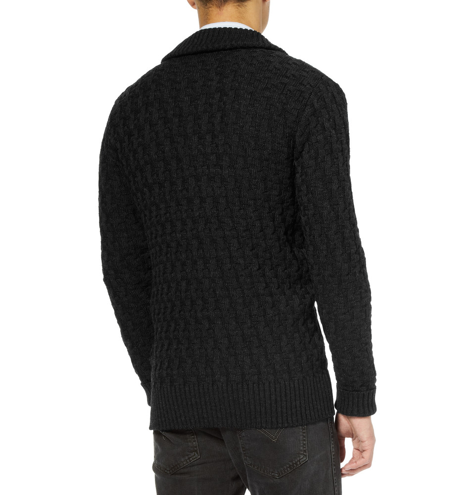 S.N.S Herning Stark Chunky Waffle Knit Wool Cardigan in Black for Men ...