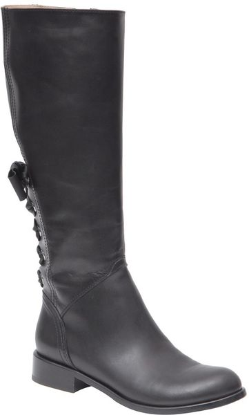Valentino High Leather Boots with Bow On The Back in Black | Lyst